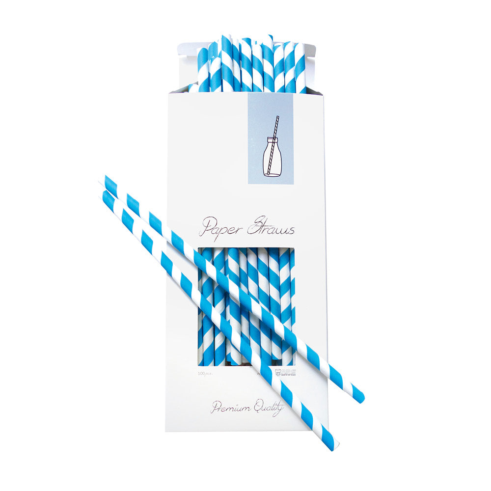 Pajita 8x255mm Papel Azul-Blanca 100u