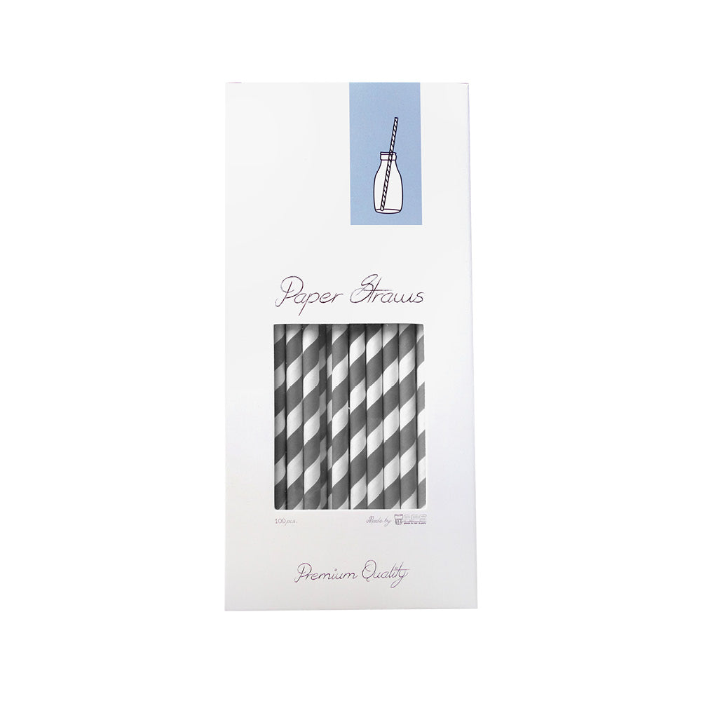 Pajita 8x255mm Papel Gris-Blanco 100u