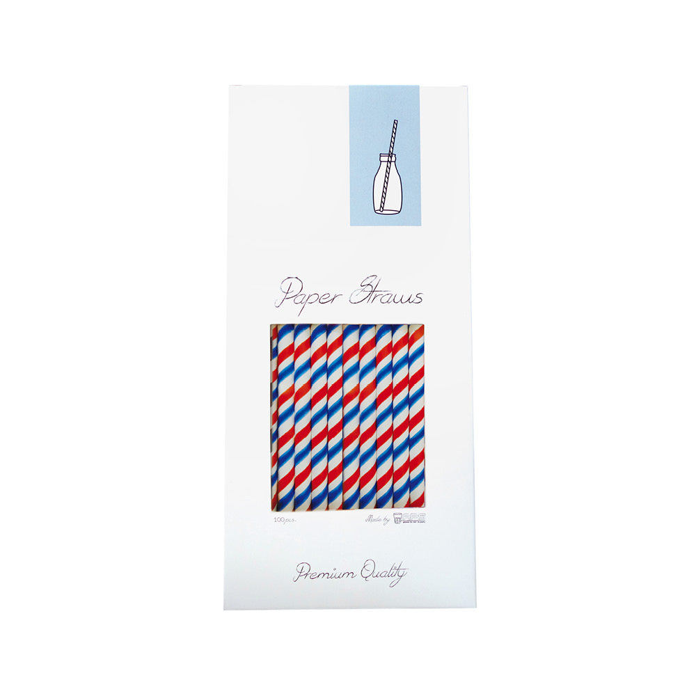 Pajita 8x255mm Papel Roja-Blanca-Azul 100ud